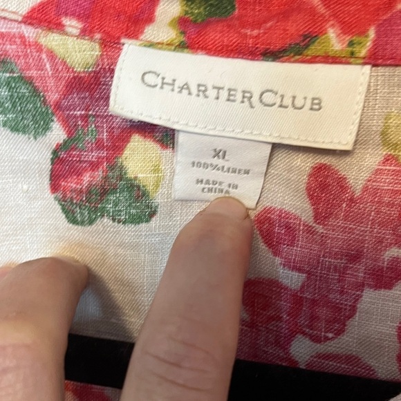 Charter Club 100% Linen Floral Button Down Blouse XL - Picture 5 of 9